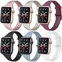 6 Pack Bands Compatible with Apple Watch Bands 38mm 40mm 42mm 44mm for Women Men, Slim Thin Narrow Bands for iWatch SE…
