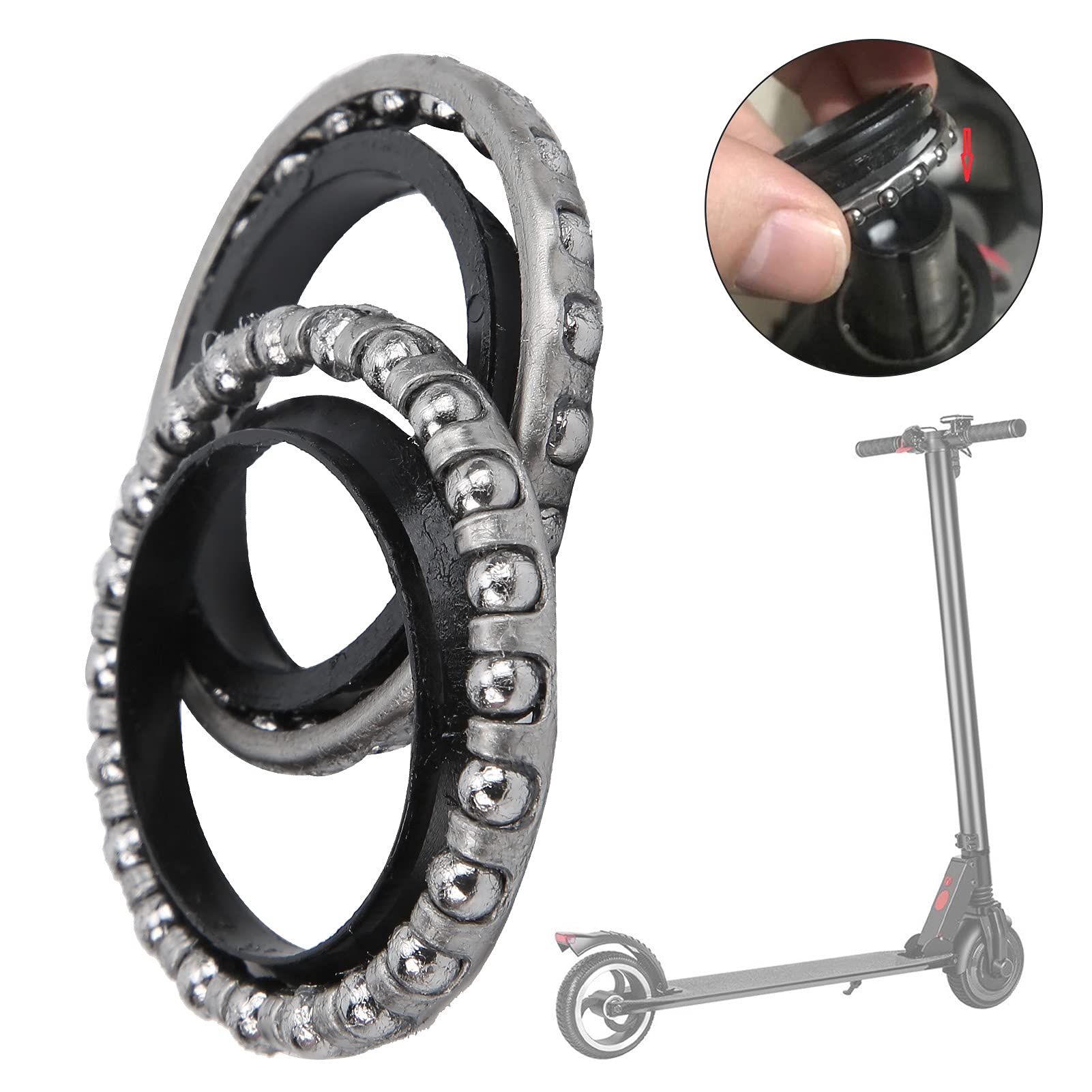 Steering Ball Bearing, Steel 37mm/1.5in Electric Scooter Steering Ball Bearing with Washer Fork Bearing Part