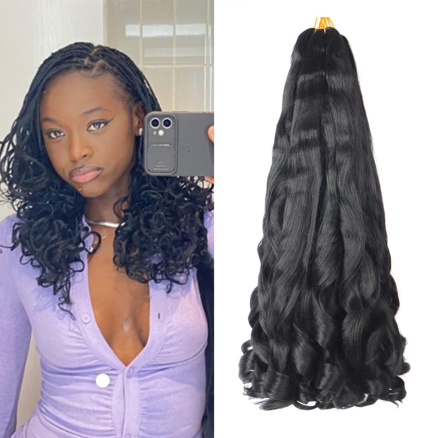 14 inch French Curl Braiding Hair 8 Pc crochet braids hair extensions Curl Braids Crochet Hair expression hair french curl braiding hair Extensions Pre Stretched Bouncy Braiding Hair(14 inches, 1B#). — image 1