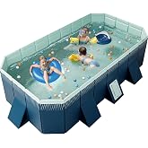 WIRHAO Foldable Non-Inflatable Kids' and Adults' Outdoor Swimming Pool Hard Plastic Shell Kid Pool for Backyard Dog Pools (113" x 66" x 20")