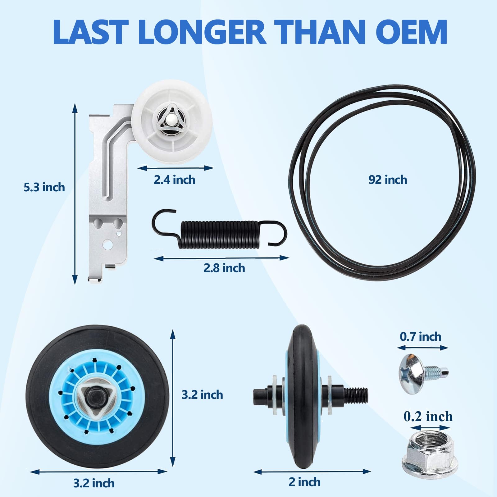 【Upgraded】Dryer Roller Replacement Part for Samsung DV42H5000EWA3 DV45H7000EWA2 DV48H7400EWA2 DV42H5200EPA3 DV40J3000EWA2, DC97-16782A Dryer Roller DC93-00634A Idler Pulley 6602-001655 Dryer Belt Kit