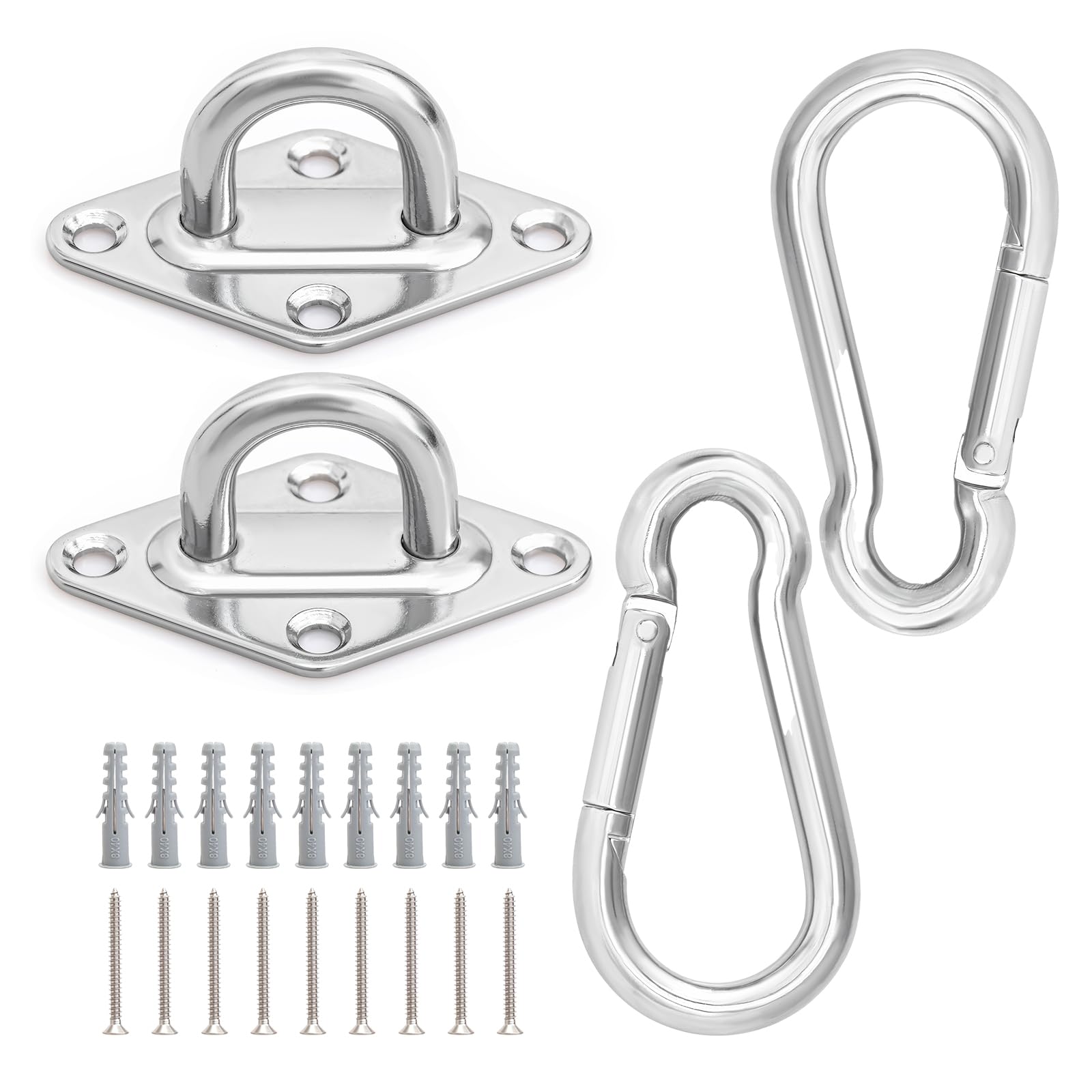 Photo 1 of Aheucndg Hammock Hooks 2 Pack, 1100 lb Holding Capacity Heavy Duty Hammock Hanging Kit, M8 Pad Eye Hanging Hooks for Outdoor Indoor Activity (Silvery).