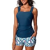 Summer Mae Womens Tankini Swimsuits Ruched Tummy Control Bathing Suits Two Piece Swimwear with Sporty Shorts 2025