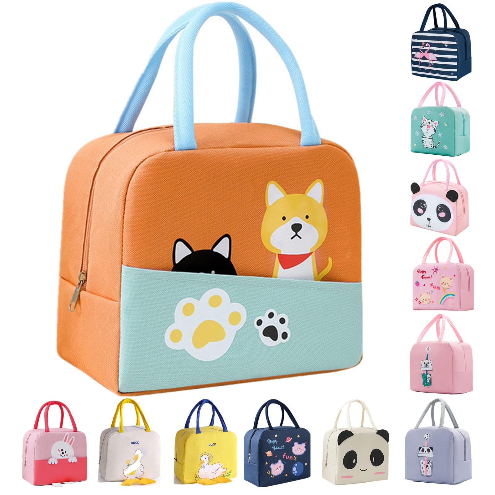 WUWYOUWL Lunch Bag,Cute Carton Insulated Lunch Box,Reusable Lunch Cooler Bags,Waterproof Lunchbag, Foldable Lunch Bag for Women, Men, Kids and Students Travel Picnic School (Dog Orange)