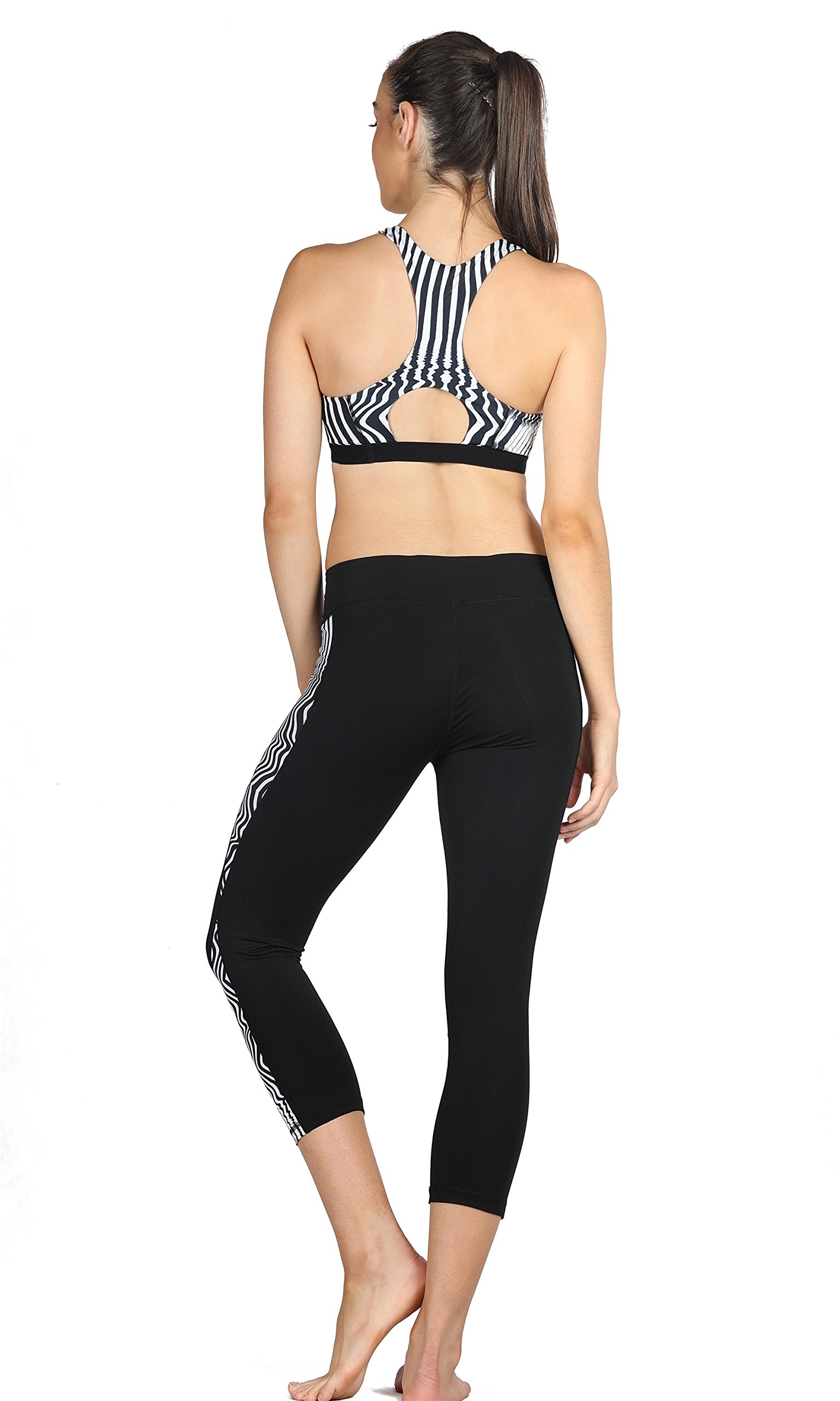icyZone Capri Yoga Pants Athletic Leggings Workout Clothes Fitness Tights for Women (L, ZEBRA-STRIPE)
