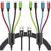 Firsting 4 in 1 Multi Charging Cable [2Pack 5FT], Tangle Free USB C Car Charger Cable Nylon Braided with 2 USB-C/IP/Micro, Travel Charging Cords for iPhone Android iPad and More