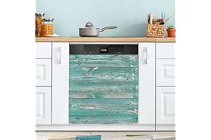 JIPONI Wooden Dishwasher Cover - Turquoise Magnetic Kitchen Art Decor, 23 W x 26 H Inch