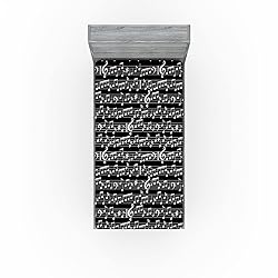 Ambesonne Music Fitted Sheet, Musical Notes and