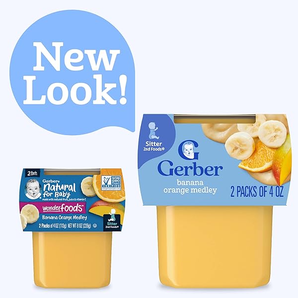 GERBER STAGE 2 BABY FOOD, BANANA ORANGE MEDLEY PUREE TUB, NO ARTIFICIAL COLORS OR FLAVORS, BABY PUREE, 2-PACK