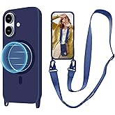 VooDirop for iPhone 17 Case with Lanyard Compatible with MagSafe Silicone, Crossbody Phone Case with Neck Strap Adjustable, Magnetic Phone Cover for iPhone 17 6.3'' Blue