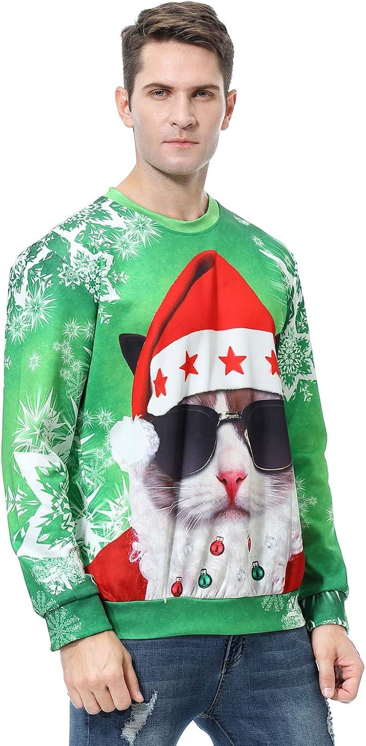 Unisex Funny Christmas Sweatshirt Sweater Novelty 3D Printed Men Women Funny Xmas Plus Size Party Sweater Pullover …: Clothing