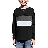 Arshiner Kids Boys Henley Shirts Cotton Long Sleeve Crewneck T-Shirts Color Block Tee Tops 3-12 Years