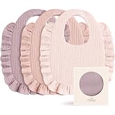 Konssy 3-Pack Muslin Baby Girl Bibs, 100% Cotton with Ruffle Trim | Ultra Soft &amp; Absorbent, Baby Essentials for Drooling and Teething, for Newborn, Infant &amp; Toddler 0-36 Months
