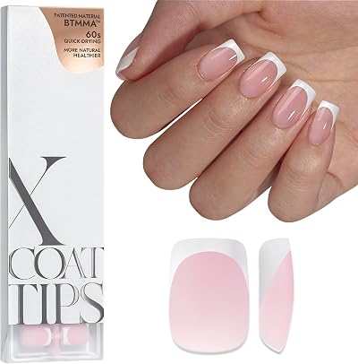 BTArtbox XCOATTIPS White French Tip Press On Nails S Square Pink