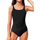 Dearnow Girls Swimsuit One Piece Ruched Solid Color Adjustable Straps Pad Girls Bathing Suit Swimwear 9-16T