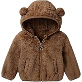 Adarl Baby Toddler Boys Girls Fleece Jacket with Hood Zip Up Cute Bear Coats for Infant Boys Girls Fuzzy Jacket with Ear 1-5T
