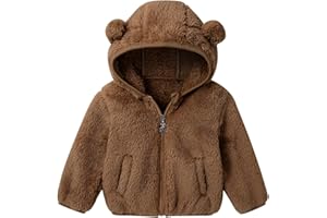 Adarl Baby Toddler Boys Girls Fleece Jacket with Hood Zip Up Cute Bear Coats for Infant Boys Girls Fuzzy Jacket with Ear 1-5T