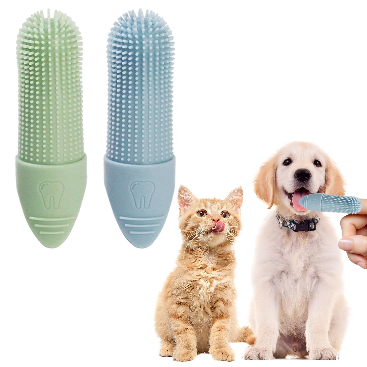 2Pcs Dog Finger Toothbrush, Puppy and Cat Teeth Cleaning for Dental Care Silicone Bristles Tooth Brushes, Clean Teeth Finger Pads for Dogs Pet Products