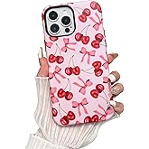 branple Compatible with iPhone 13 Pro Max Case,Cute Pink Cherry Bow Case with Shockproof Slim Soft TPU and Hard PC Protective Cases for Women Designed for iPhone 13 Pro Max Case (Frosted)