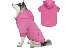 QDYU Dog Sweater & Hoodie - Solid Soft Brushed Fleece Dog Clothes with Pocket (Pink-XL)
