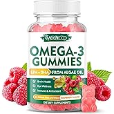 Vegan Omega-3 Gummies 1000mg, Omega 3 Fish Oil Alternative for Adults, Algae-Based DHA 600mg & EPA 300mg + Vitamins A, C, E, Zinc, Supports Eye & Immune Health, No Fish Taste, 60 Count