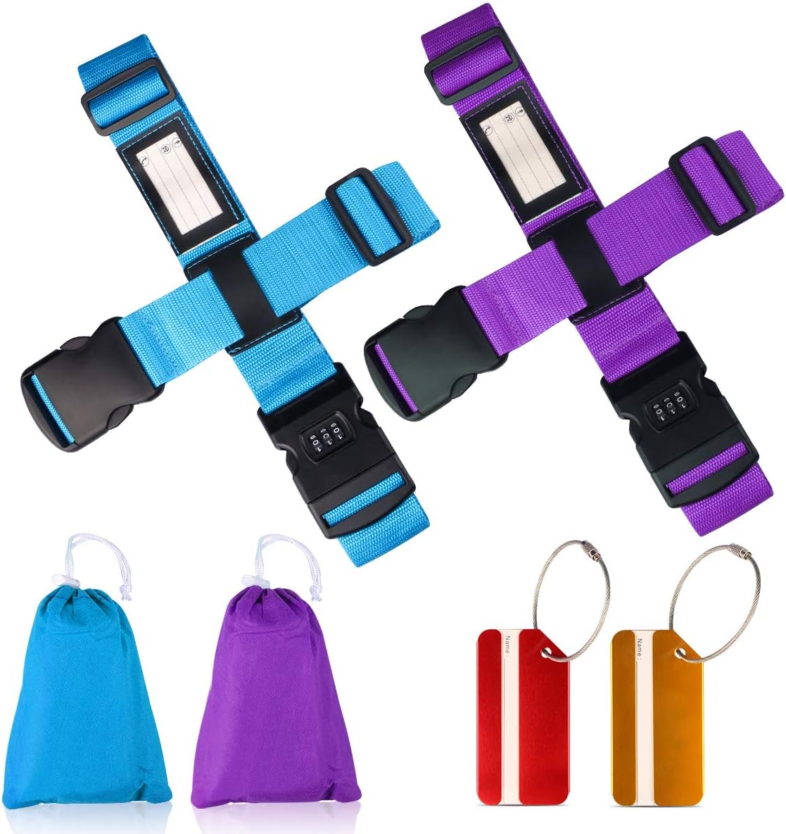 Suitcase Belts, Tencoz 2PCS Luggage Straps Suitcase Belts, Travel Luggage Strap Packing Belt Suitcase Bag Security Straps