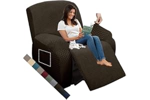 MAXIJIN Oversized Recliner Covers That Stay in Place 4 Pieces Stretch Large Recliner Chair Covers Jacquard Dogs Cats Proof Reclining Slipcovers with Elastic Bottom (XL Recliner, Dark Coffee)