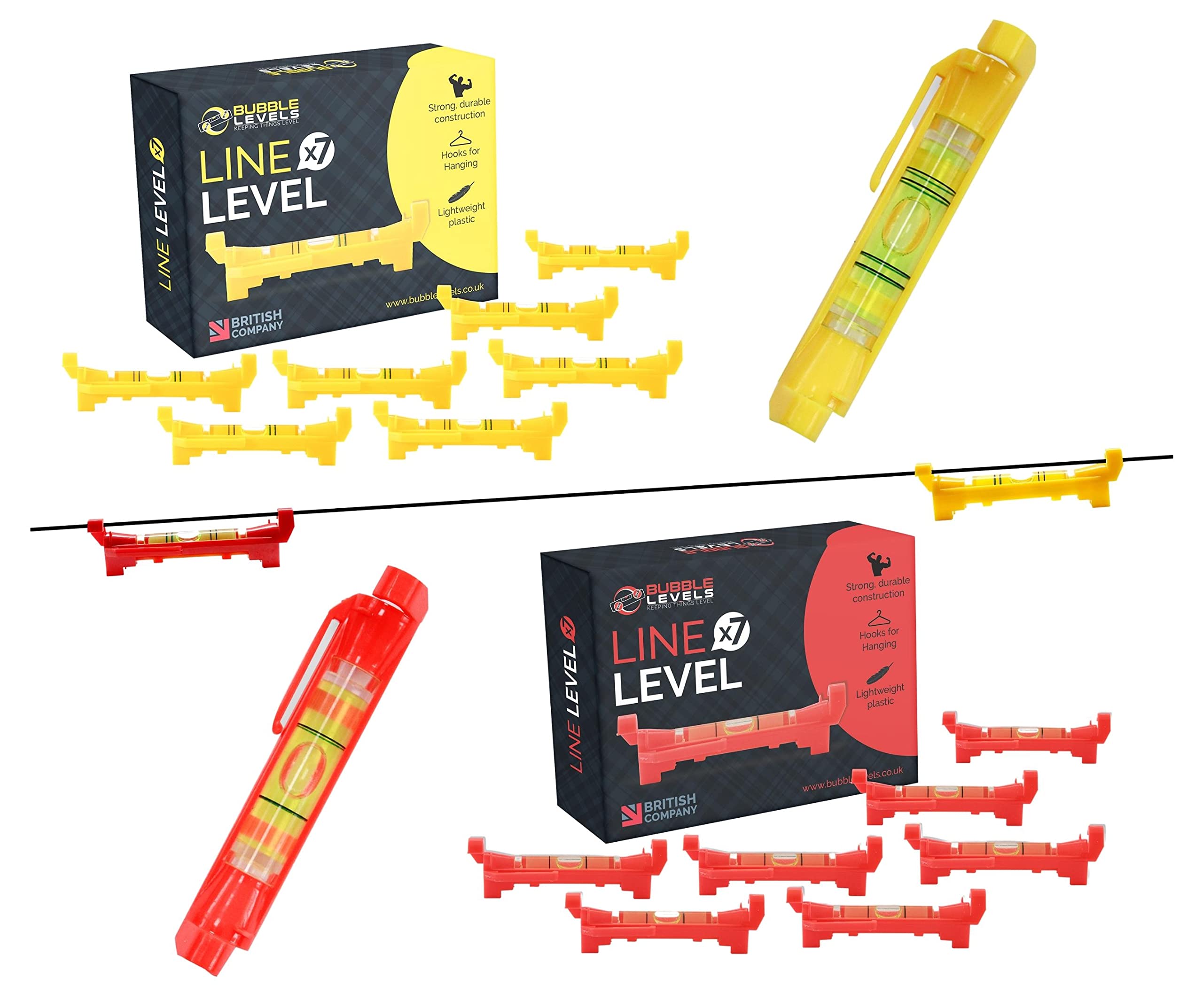 'BUBBLE LEVELS' - 7X Pocket Bubble Level for Builders Line | Hanging String Bubble Level Set for Building Trades, Engineering, Surveying, Metalworking Landscaping or Construction (Red)