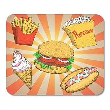 Almohadillas Para Mouse Comidas Rapidas Comidas Hamburguesa De Dibujos Animados Perrito Caliente Sandwich De Palomitas De Maiz Papas Fritas Patata Helado Estilo Pop Alfombrilla De Raton Para Computado Amazon Es Electronica