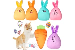 YHomU Cat Catnip Toys, Rabbit Cat Interactive Toys, Plush Rabbits Carrot with Built-in Rattle Papers, Boredom Relief Cat Toys, Cat Chew Toys for Teething Chewing, Easter Pet Gift Set