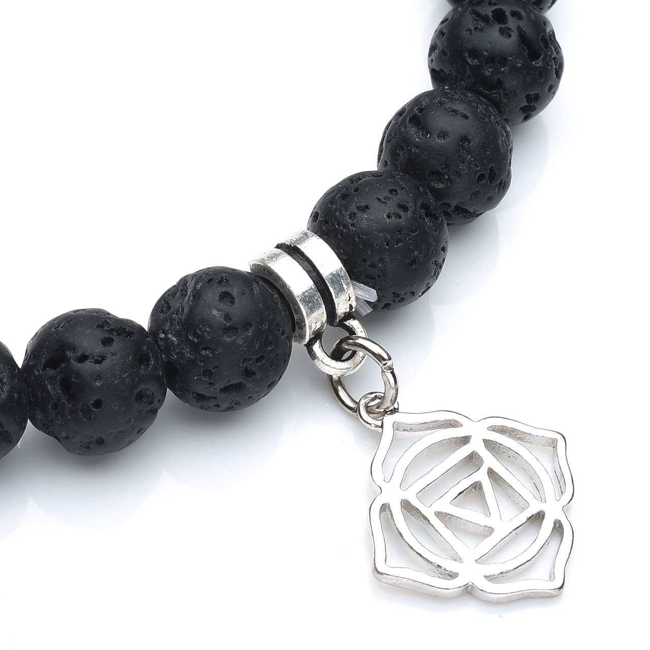 Jovivi 8mm-7 Chakra Pierres Naturelles Laves Perles d\'Energie Bracelet Extensible Elastique Tibétain Bouddhiste avec Pendentif - Set