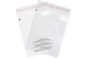 Spartan Industrial - 12” X 15” (100 Count) Self Seal Clear Poly Bags with Suffocation Warning for Packaging, T Shirts & - Resealable Glue