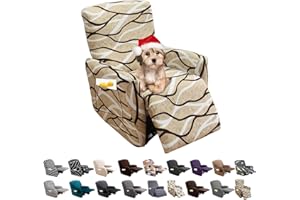 FIGOOO Recliner Sofa Slipcover 4-Piece Stretch Recliner Chair Covers Non Slip Jacquard Recliner Cover with Pockets Reclining Couch Covers Furniture Protector for Dogs Cats(Yellow Lines,1 Seater)