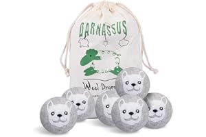 DARNASSUS Wool Dryer Balls 6 Pack XL, Organic Natural Fabric Softener, Reusable, Chemical Free and Reduces Clothing Wrinkles, Baby Safe, Reducing Static & Drying Time, Gray