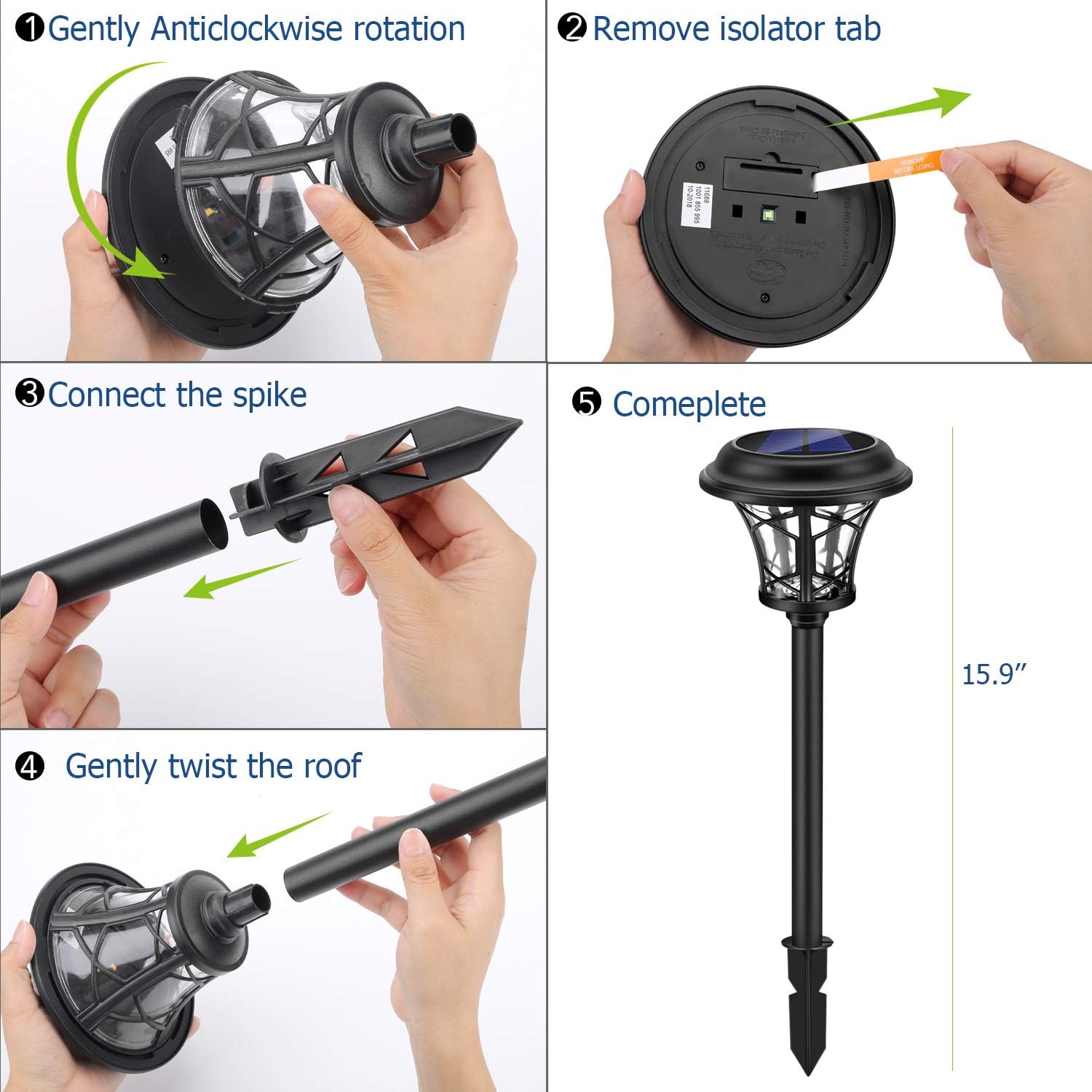 6 Pack Large Solar Lights Outdoor Waterproof, Lights Sun Powered, Black Stainless Steel Glass Garden Pathway Lights, 20 Lumen LED Solar Landscape Lighting for Lawn, Yard and Driveway - White Lights: Home Improvement