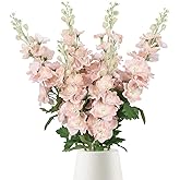 INSUNSIX 6PCS Champagne Delphinium Artificial Flowers Real Touch Larkspur Silk Flowers Long Stem Artificial Flowers for Tall Vase Wedding Centerpieces for Tables Home Decor Indoor (Champagne)