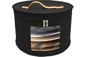 Aeeteek Hat Storage Box Portable Felt Organizer Bucket Foldable Large Capacity Round Travel Hat Container with Dust Proof Lid, Stuffed Animal Toys and Clothes Storage Bin Bag (Black)