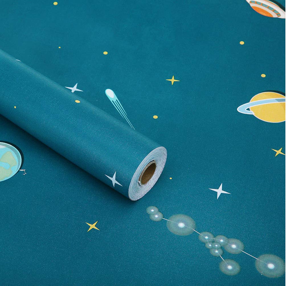 Blue Space Pattern Contact Paper Shelf Drawer Liner Peel and Stick Wallpaper for Bathroom Living Room Kids Room 17.7 x 78.7 Inches