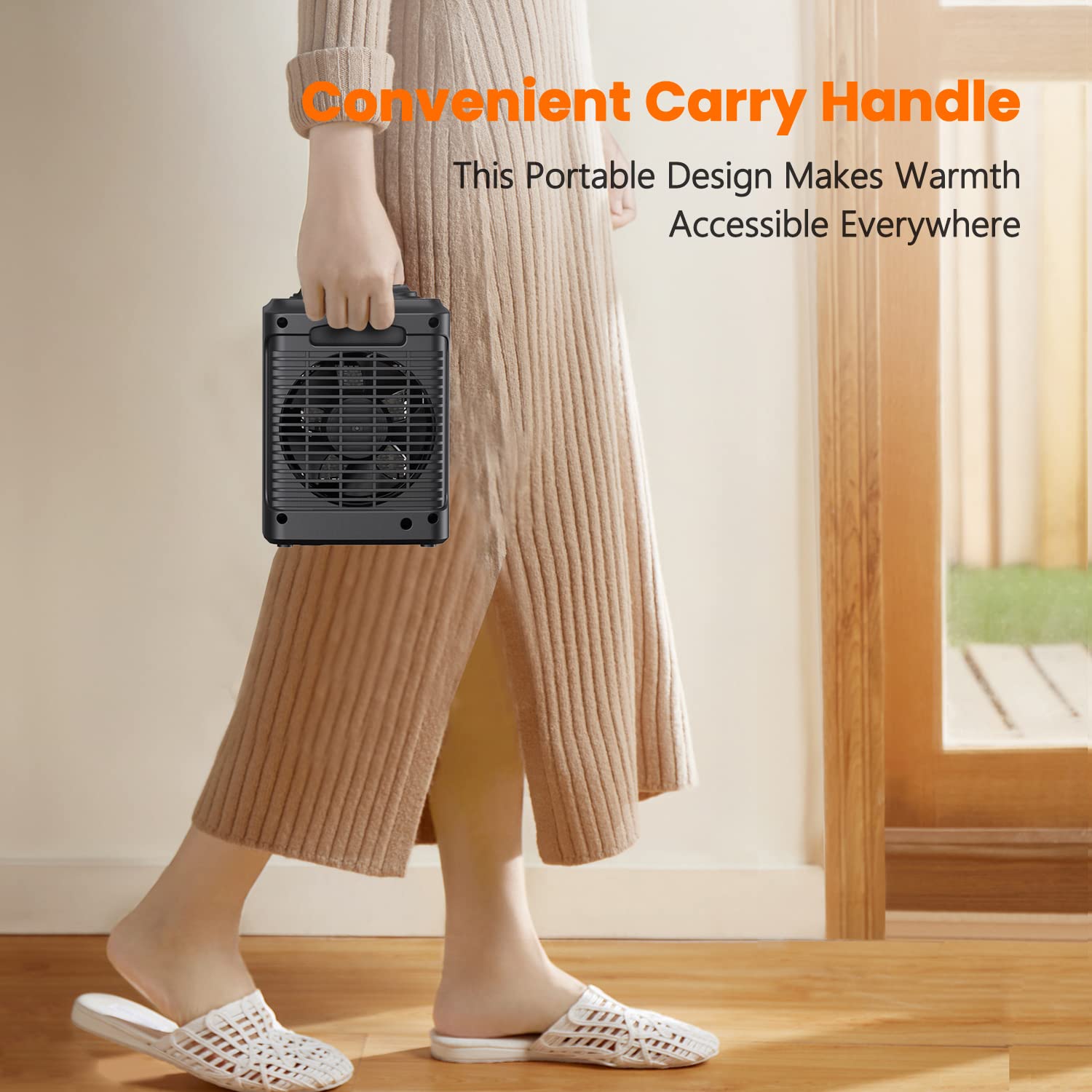 andily Space Heater Electric Heater for Home and Office Ceramic Small Heater with Thermostat, 750W/1500W (Matte black)