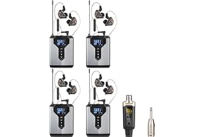 Depusheng T9-2 Wireless in Ear Monitor System with Transmitter Clip on Receiver Automatic Pairing in-Ear Monitoring for Studio,Guitar,DJ,Live Performance (4 Receivers + 1 Transmitter)