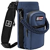 NATURE PIONEOR Water Bottle Holder with Adjustable Strap - 26/32/36/40/46/64oz Insulated Water Bottle Sling Carrier with Paracord Handle & 2 Pockets, Outdoor Sports, Hiking, Camping, Gym