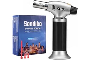 Sondiko Butane Torch S400, Refillable Kitchen Torch Lighter, Fit All Butane Tanks Blow Torch with Safety Lock and Adjustable Flame for Desserts, Creme Brulee, and Baking—Butane Gas Is Not Included