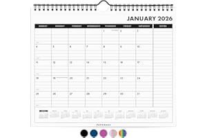 PAPERAGE 2026 Calendar, 12 Months (January 2026 - December 2026), Small (9 in x 11 in), Minimalist Wall and Desk Calendar with Monthly Views, Yearly Plans & Notes Section – Black