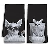 Shrago Funny Chihuahua Bathroom Hand Towels, Dog Bathroom Decor, Chihuahua Gifts for Women Men Hand Towels for Bath Room Washroom, Gifts for Dog Lovers, 16x24 Inch Set of 2