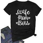 BLACKOO Women Wife Mom Boss Graphic Funny T Shirts Cute Tees