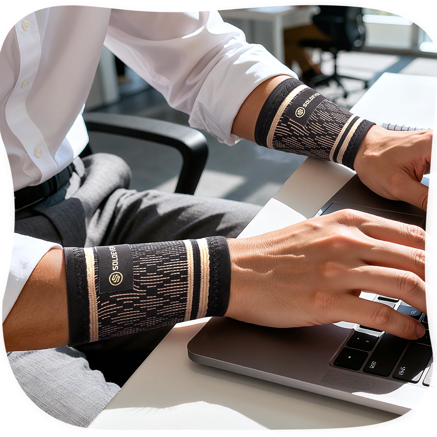 Photo 1 of [360° Full Compression] Copper Wrist Compression Sleeve 1 Pair, [Ultra Comfort] Compression Wrist Brace for Pain Relief, Tendonitis, Arthritis, Typing, Sport, Daily Use, Wrist Support for Men & Women (L)