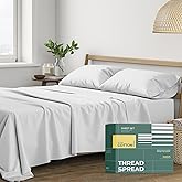 THREAD SPREAD 100% Organic Cotton Sheets Queen Size - 4 PC Organic Cotton Queen Size Percale Weave Sheet Set, Soft, Cooling, Crisp & Breathable, 16" Deep Pocket Hotel Quality Bedding Set - Light Grey