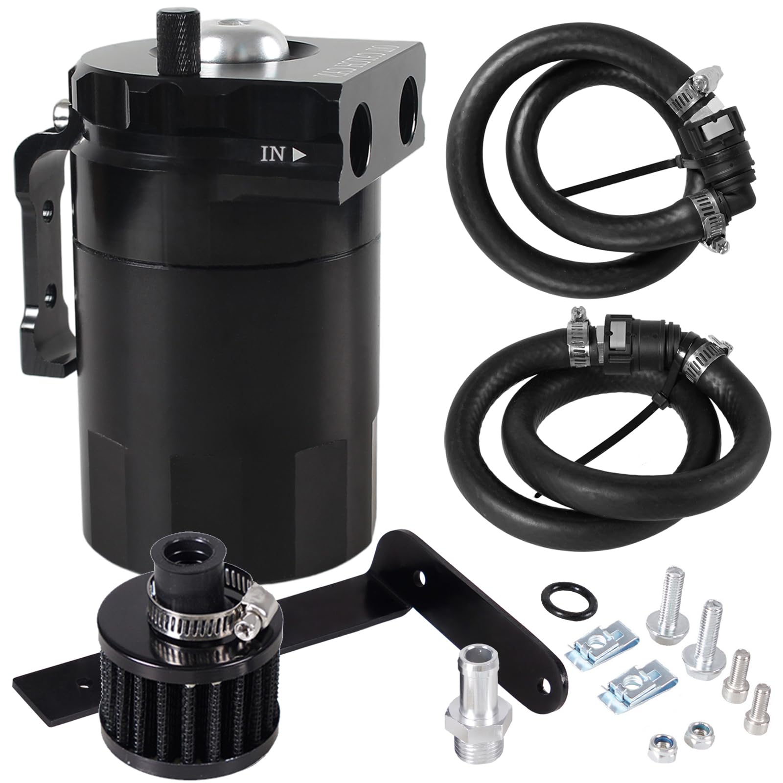 Photo 1 of POSENG Oil Catch Can Baffled Oil Separator Tank Compatible with Ford F150 5.0L 2.7EB 3.5EB 11-22, Expedition 3.5L EcoBoost 18-22 with Breather Filter 350ml Black HTRACING