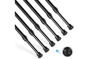 6Pcs Tension Rod, Goowin Tension Curtain Rod, No Drilling Rustproof Spring Small Tension Rod, Adjustable Tension Rods for Closet, Kitchen, Cupboard, Wardrobe, Bookshelf (Black, 16-28 inch)