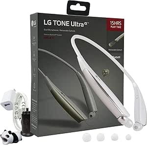 LG Tone Ultra HBS-830 Bluetooth Wireless in-Ear Headphones with Home-Car Charger White